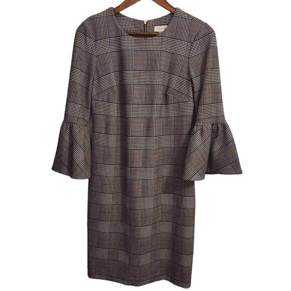 Calvin Klein Plaid Sheath Dress with Bell Sleeves Size  Size 6 - Picture 1 of 6